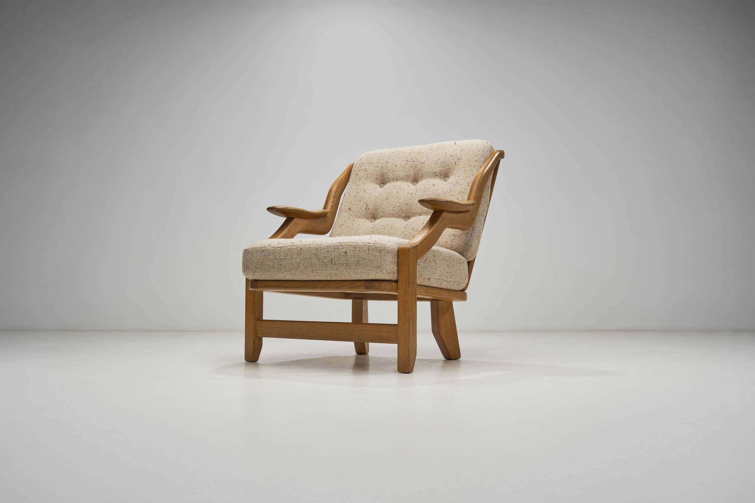 Fabric Pair of “Grégoire” Lounge Chairs by Guillerme et Chambron, France 1960s For Sale