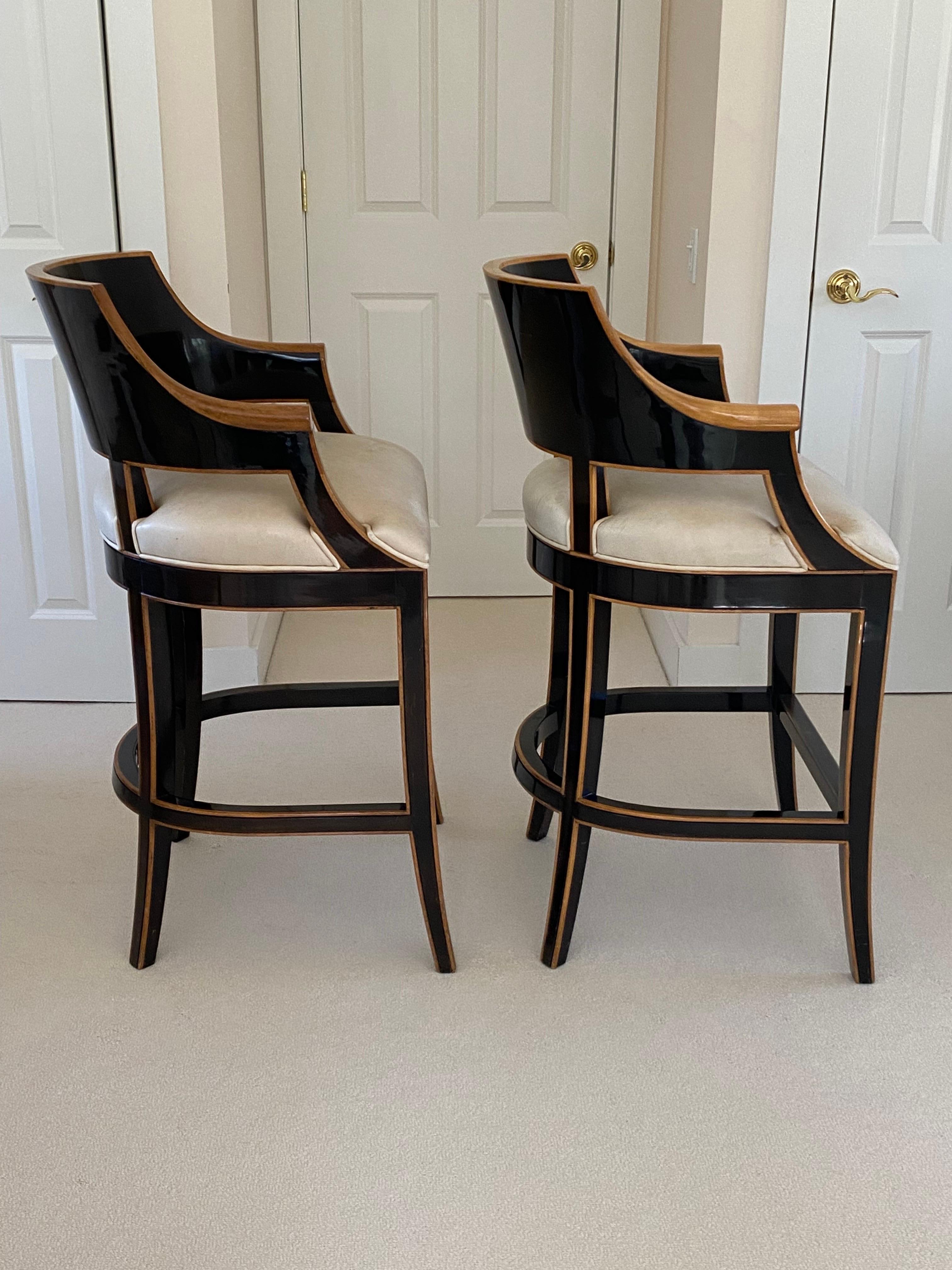 American Pair of Gregorius Pineo 'Betty Bar Stool' in Light Walnut & Ebony Finishes For Sale