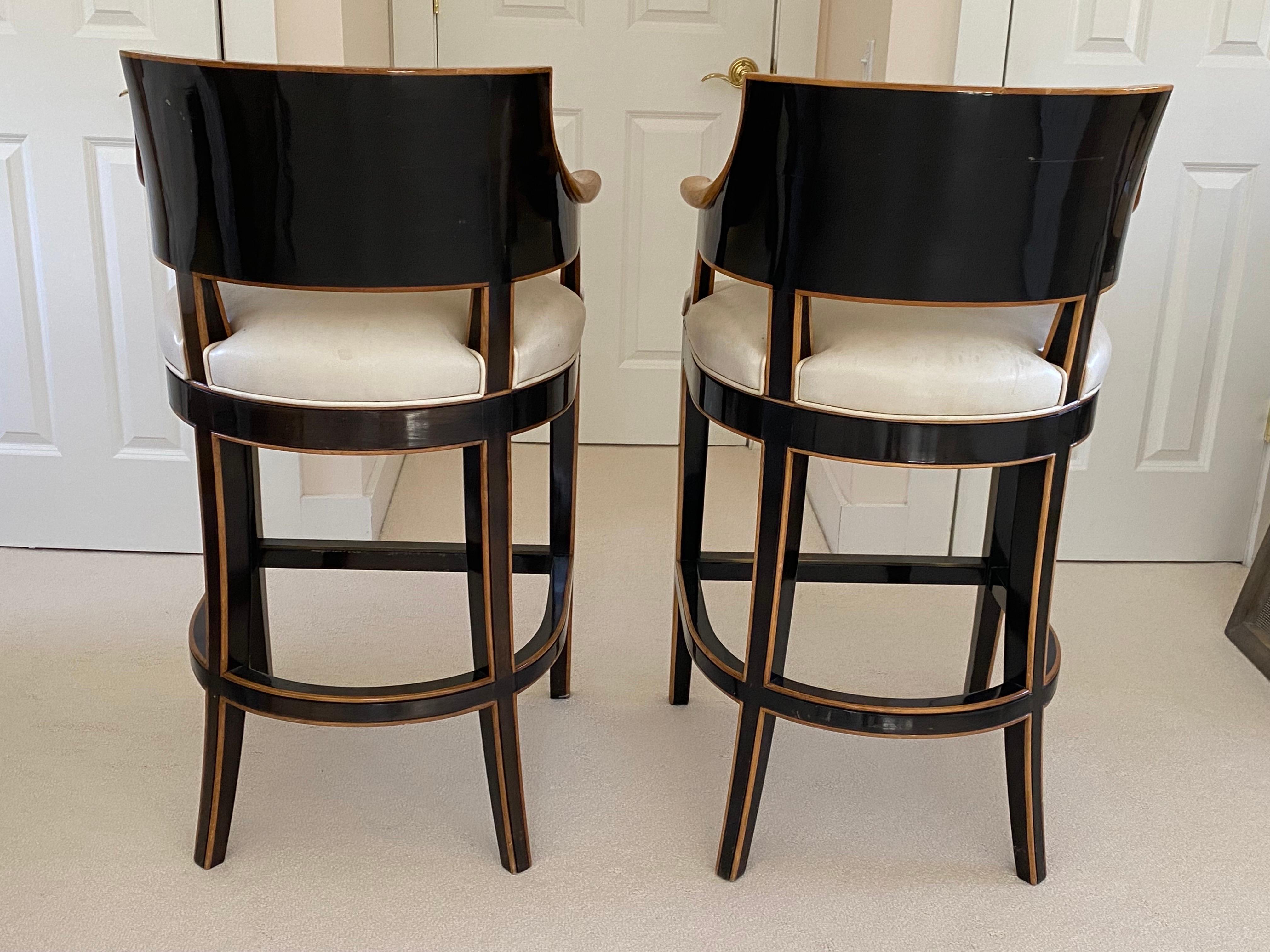 Stained Pair of Gregorius Pineo 'Betty Bar Stool' in Light Walnut & Ebony Finishes For Sale