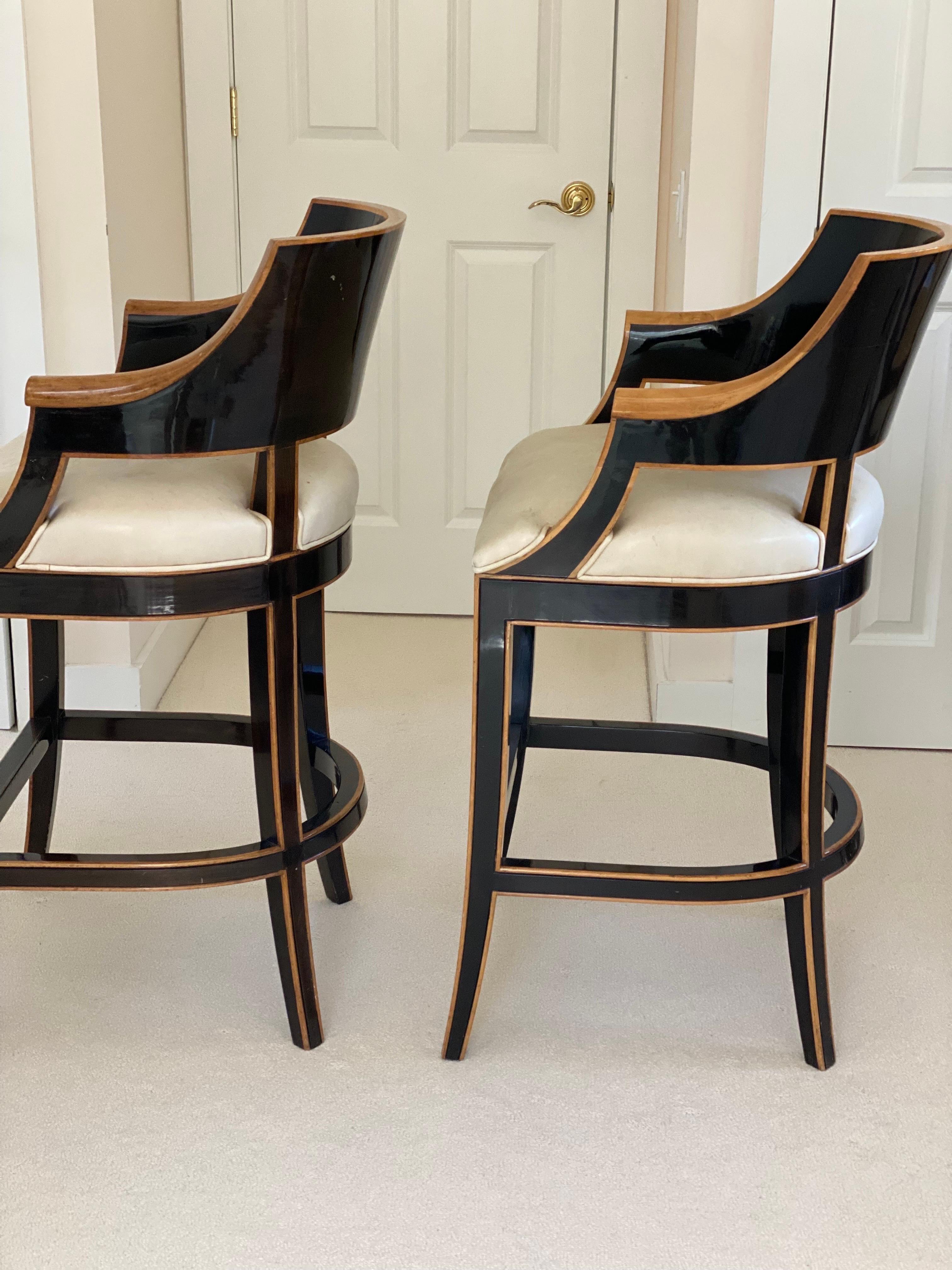 Pair of Gregorius Pineo 'Betty Bar Stool' in Light Walnut & Ebony Finishes In Good Condition For Sale In Southampton, NY