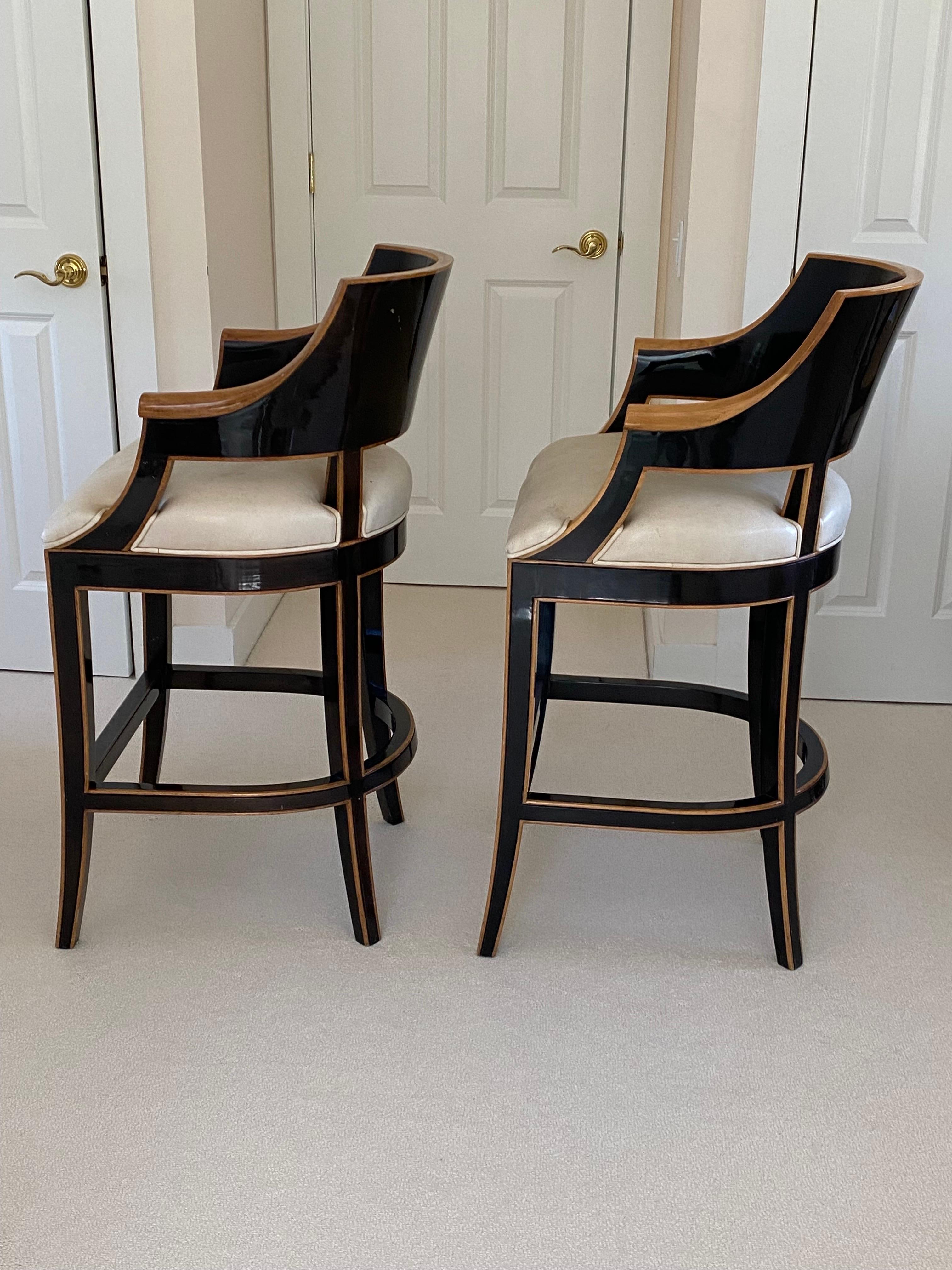 Pair of Gregorius Pineo 'Betty Bar Stool' in Light Walnut & Ebony Finishes For Sale 1