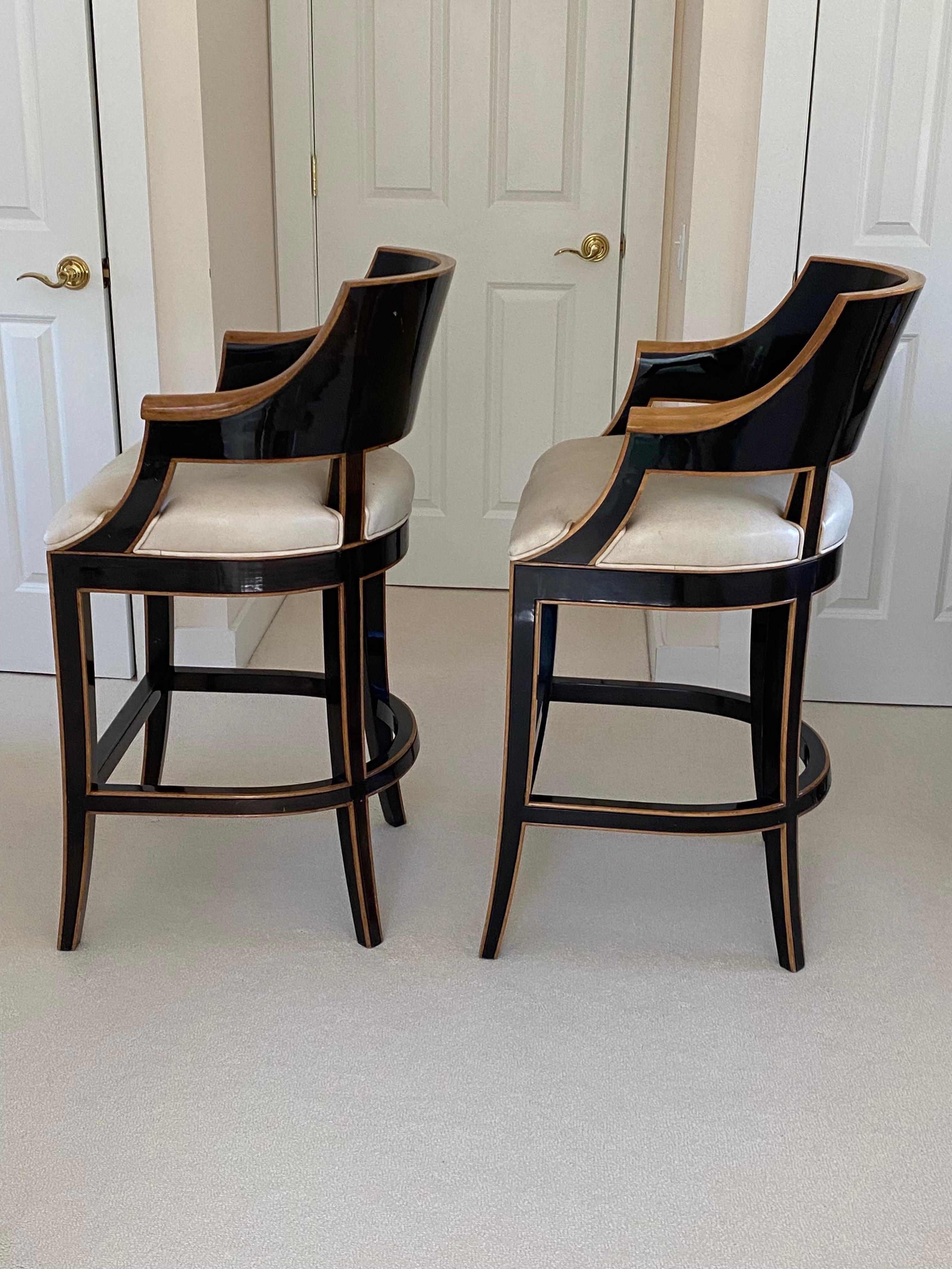 Pair of Gregorius Pineo 'Betty Bar Stool' in Light Walnut & Ebony Finishes For Sale 2