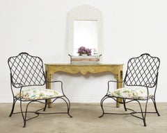 Pair of Gregorius Pineo Iron Twig Garden Lounges and Ottoman