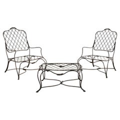 Pair of Gregorius Pineo Iron Twig Garden Lounges and Ottoman