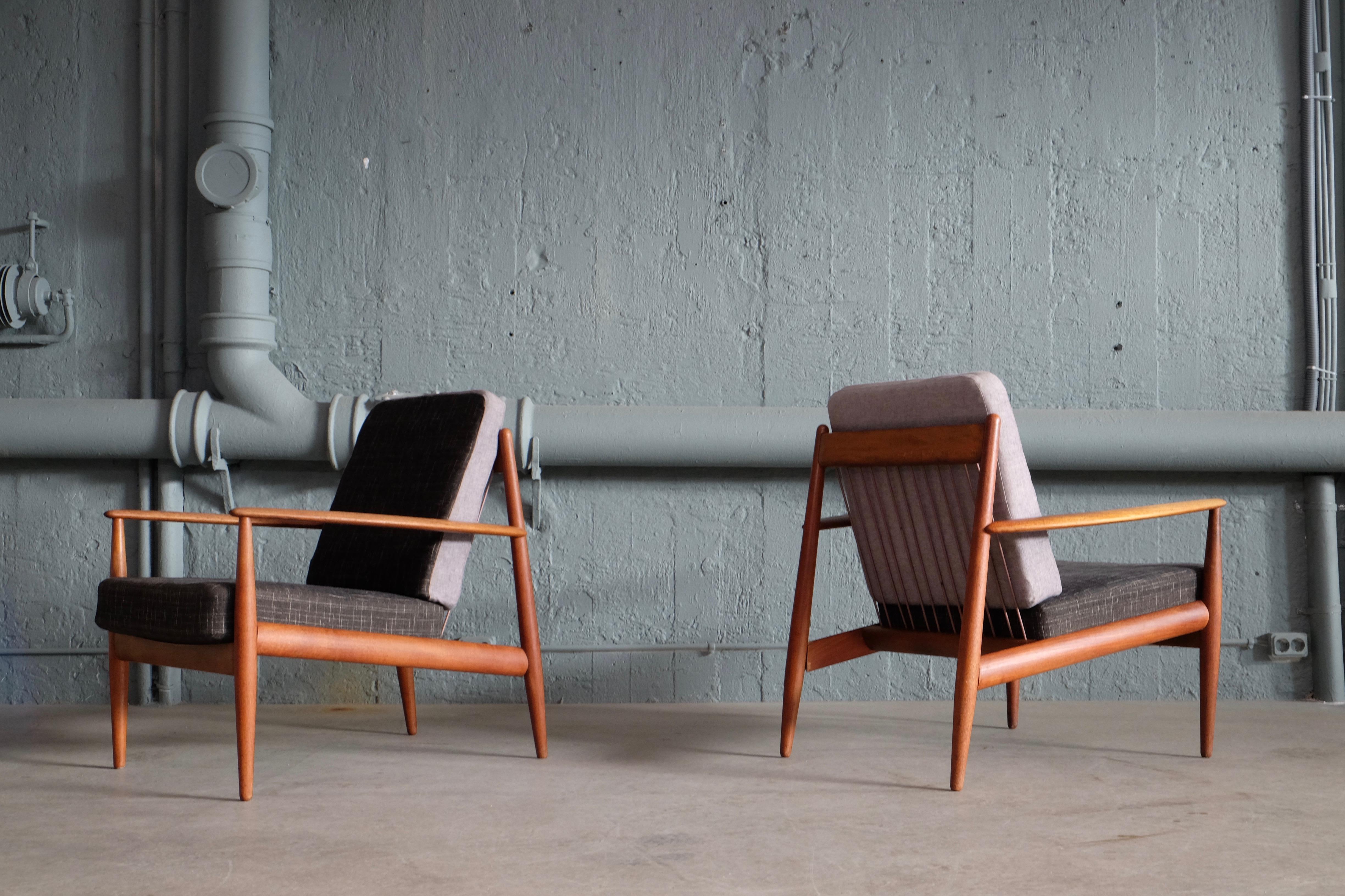 Scandinavian Modern Pair of Grete Jalk Easy Chairs, Denmark, 1950s