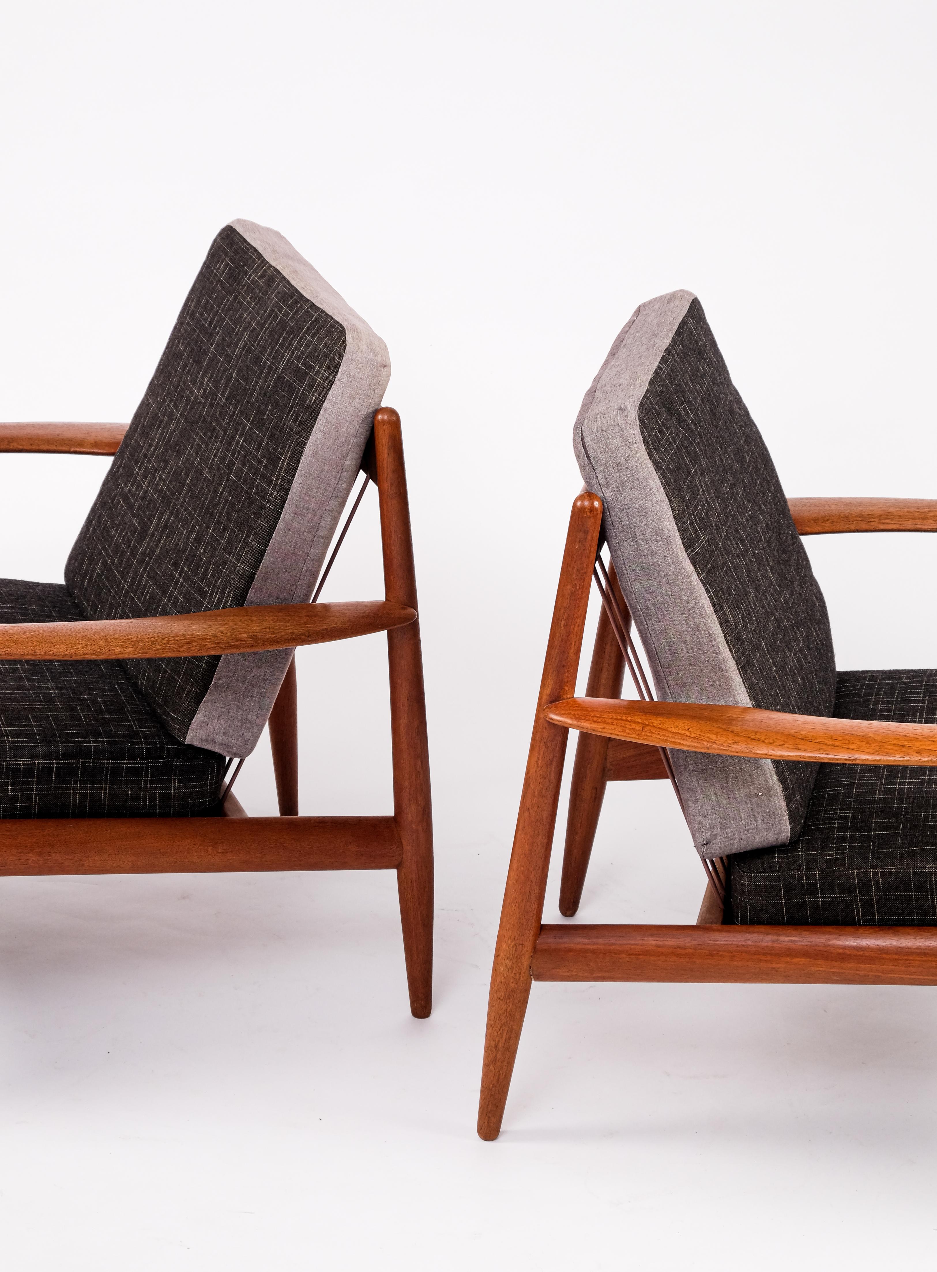 Scandinavian Modern Pair of Grete Jalk Easy Chairs, Denmark, 1960s For Sale