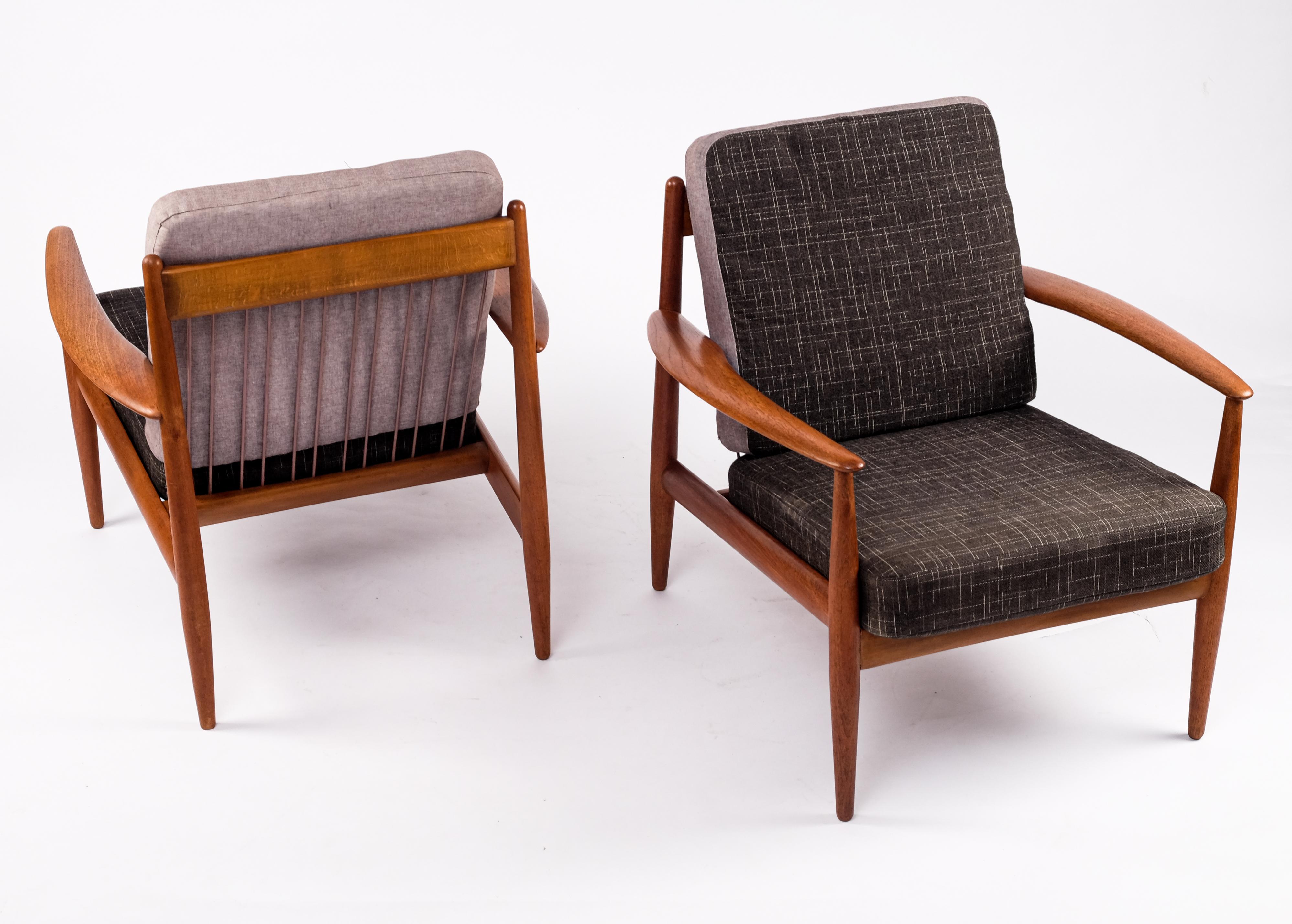 Teak Pair of Grete Jalk Easy Chairs, Denmark, 1960s For Sale