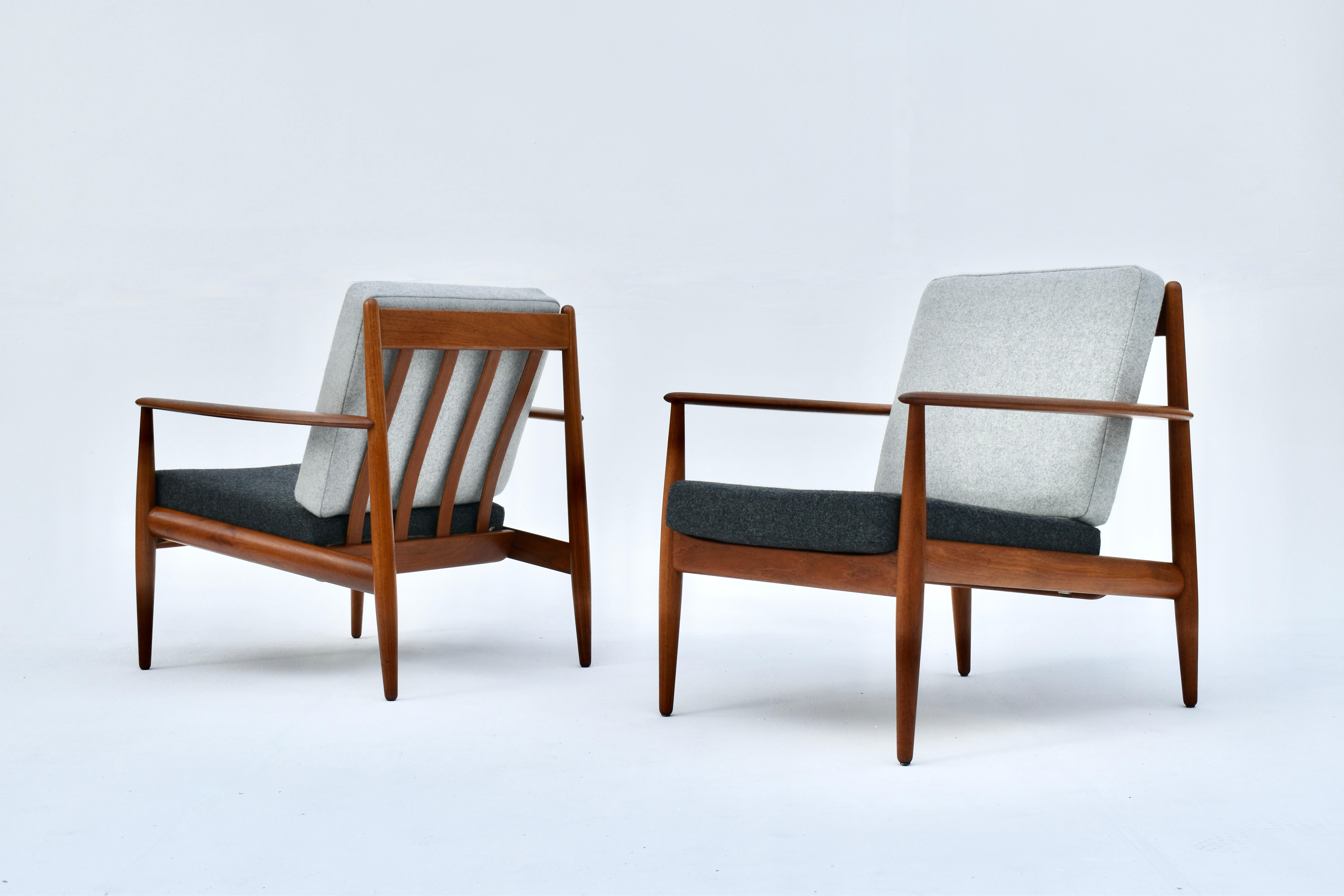 A beautiful pair of solid teak lounge chairs designed by Grete Jalk in the mid 50’s for France & Son, Denmark.

These are early production chairs and the most desirable in our opinion.

Each chair is offered in excellent condition. The foam