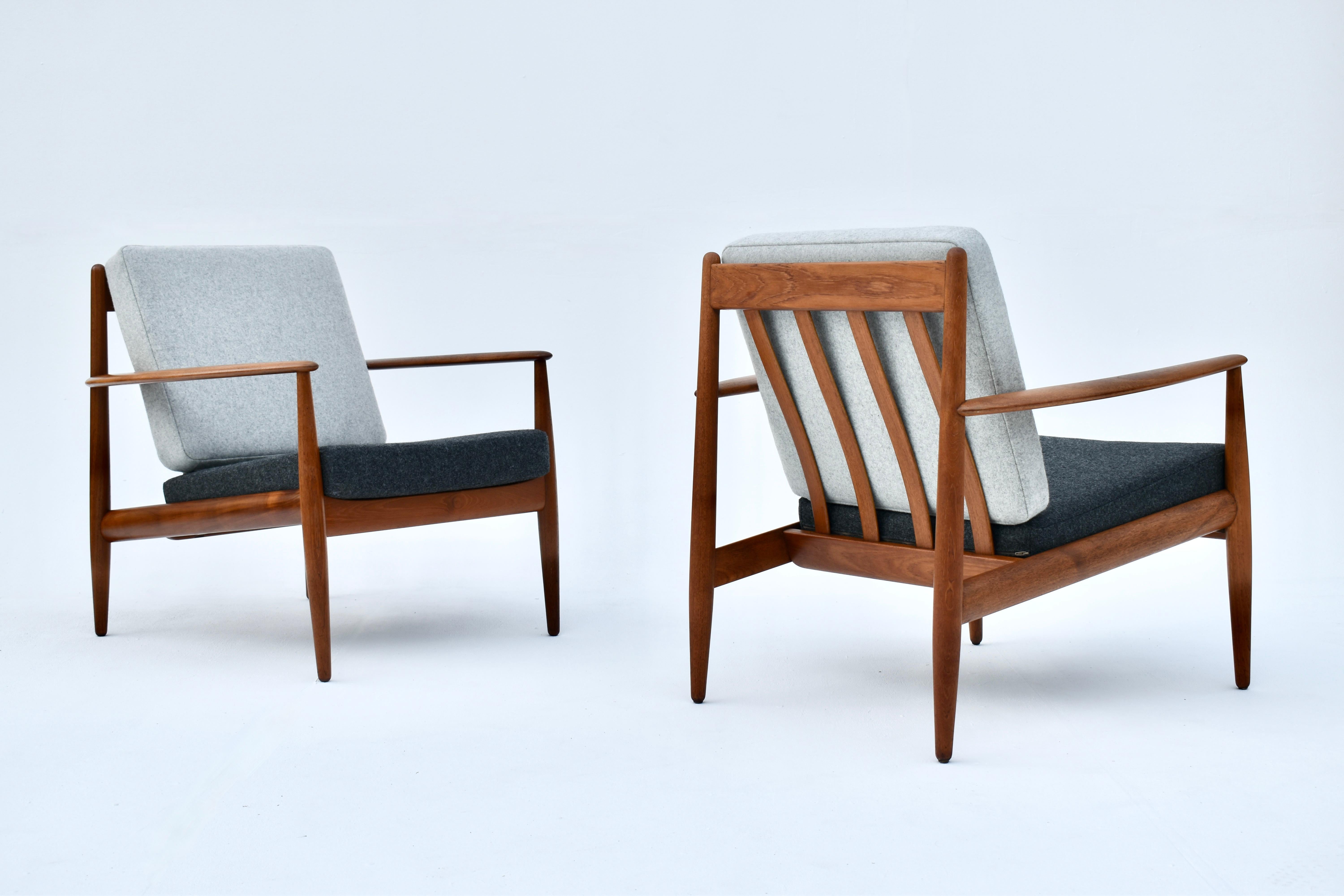 Scandinavian Modern Pair of Grete Jalk Mid Century Teak Lounge Chairs for France & Son, Denmark
