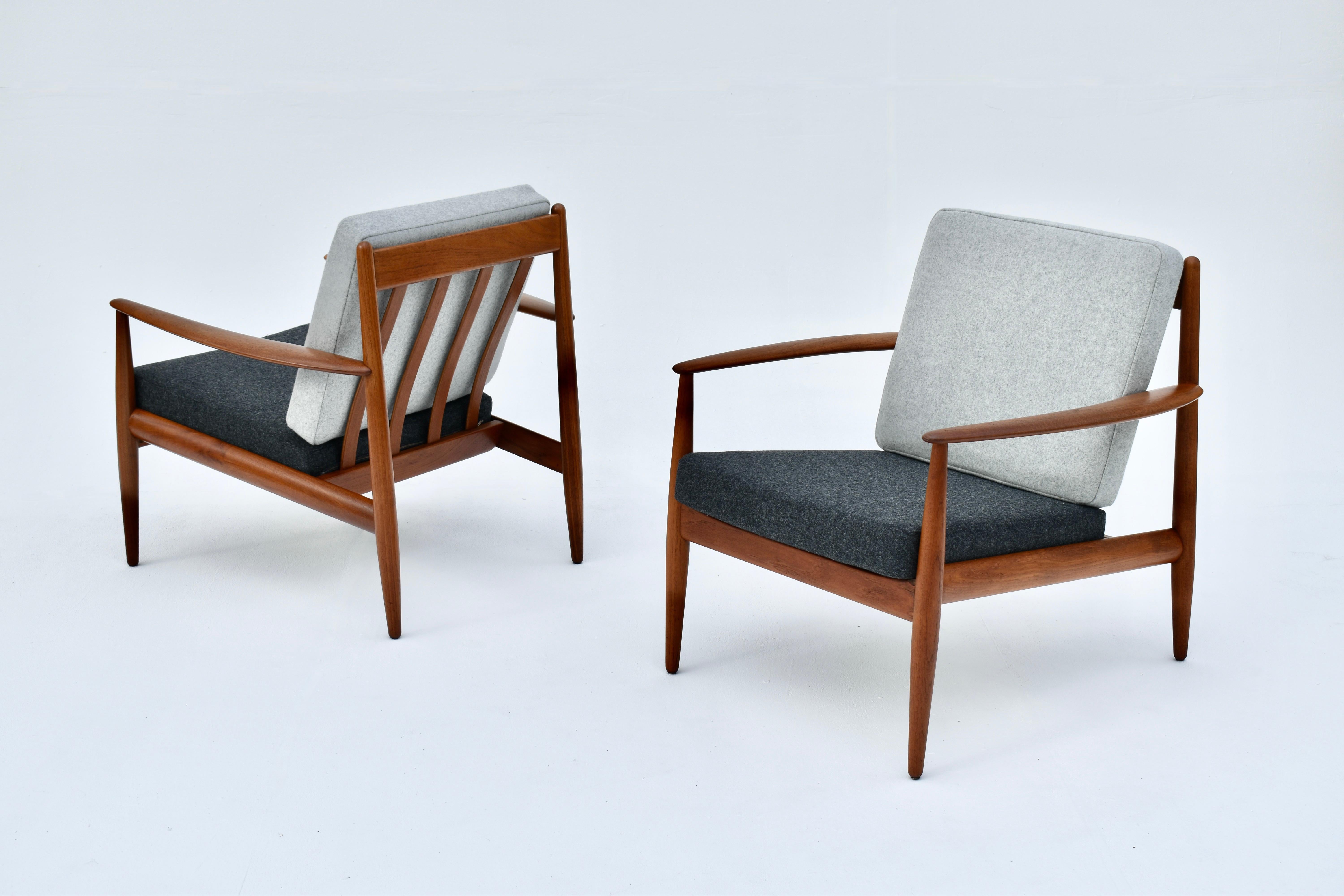 Danish Pair of Grete Jalk Mid Century Teak Lounge Chairs for France & Son, Denmark