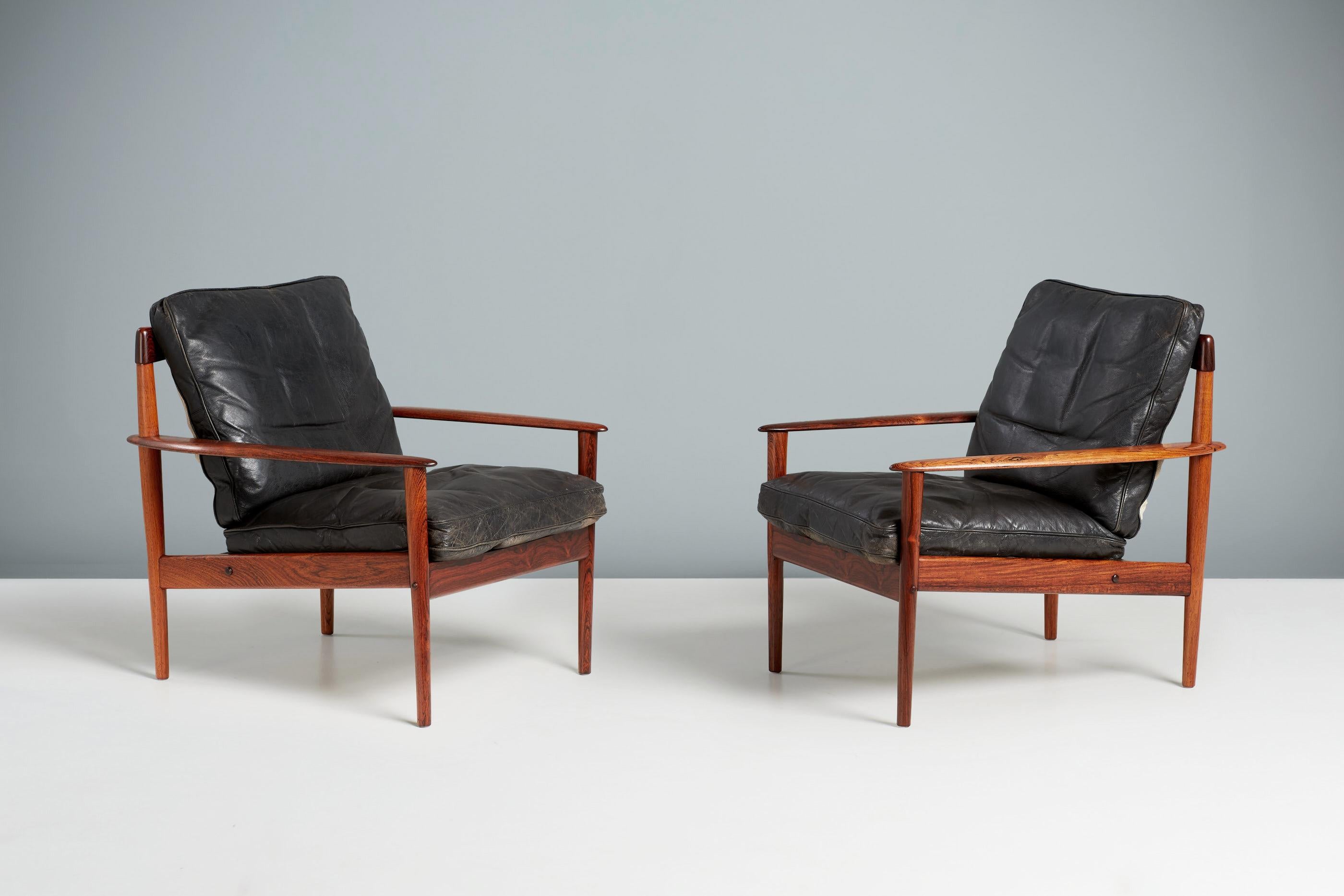 Scandinavian Modern Pair of Grete Jalk PJ-56 Rosewood Lounge Chairs 1950s