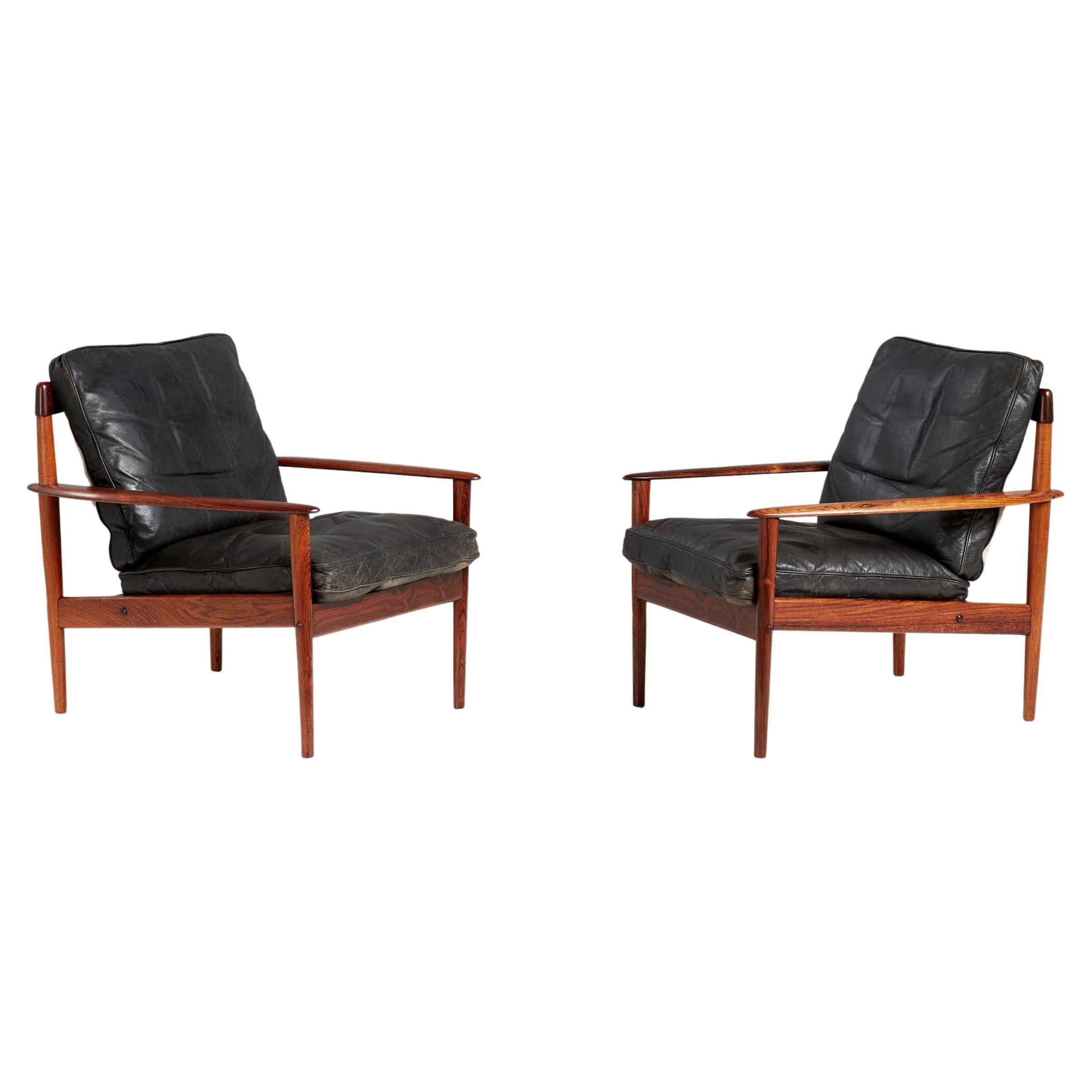 Pair of Grete Jalk PJ-56 Rosewood Lounge Chairs 1950s