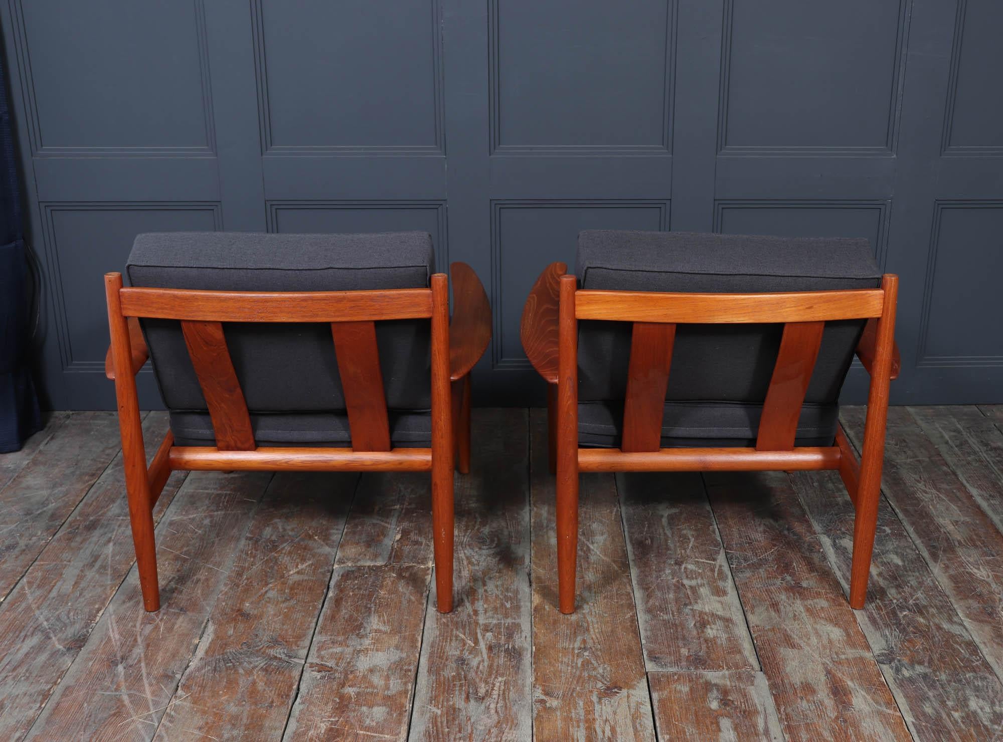 Paire de chaises longues en teck Grete Jalk pour France & Søn en vente 3