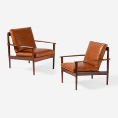 Pair of Grete Jalk Vintage 1950s Rosewood Lounge Chairs with Leather Cushions