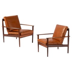 Pair of Grete Jalk Vintage 1950s Rosewood Lounge Chairs with Leather Cushions