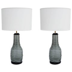 Pair of Grey and Black Murano Glass Table Lamps