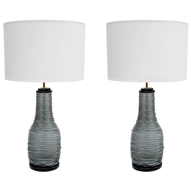 Pair of Grey and Black Murano Glass Table Lamps For Sale at 1stDibs