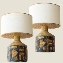 Coppia di lampade da tavolo in ceramica grigia e marrone per Soholm, Danimarca, anni '60