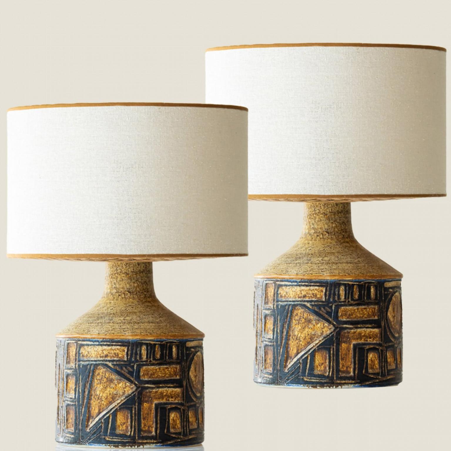 Brutalisme Paire de lampes de table en céramique grise et brune pour Soholm, Danemark, années 1960 en vente