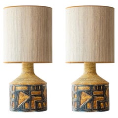 Pareja de lámparas de sobremesa de cerámica gris y marrón para Soholm, Dinamarca Años 60