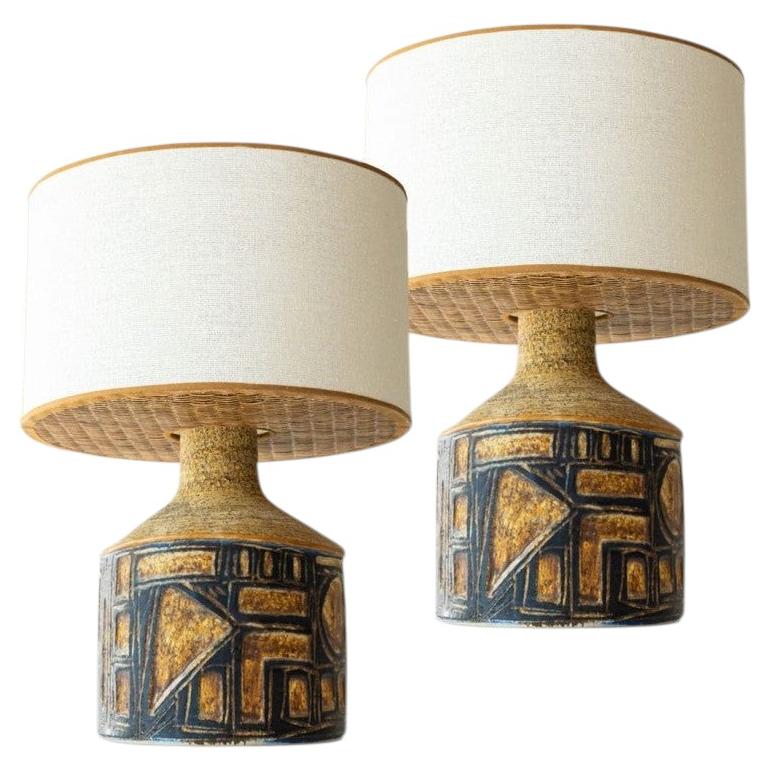 Coppia di lampade da tavolo in ceramica grigia e marrone per Soholm, Danimarca, anni '60