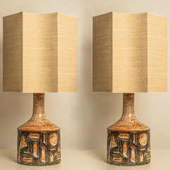 Pair of Grey and Brown Ceramic Table Lamps, Soholm Denmark 1960s