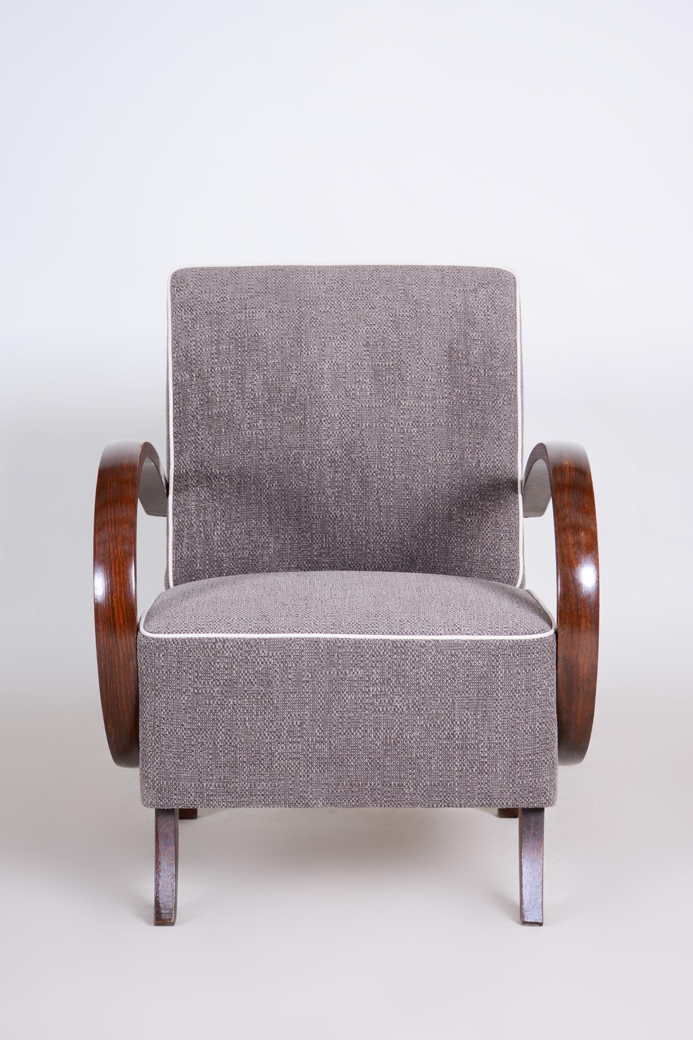 Pair of Grey Art Deco Armchairs Made in the 1930s, Fully Refurbished Beech For Sale 3