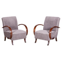 Pair of Grey Art Deco Armchairs Made in the 1930s, Fully Refurbished Beech