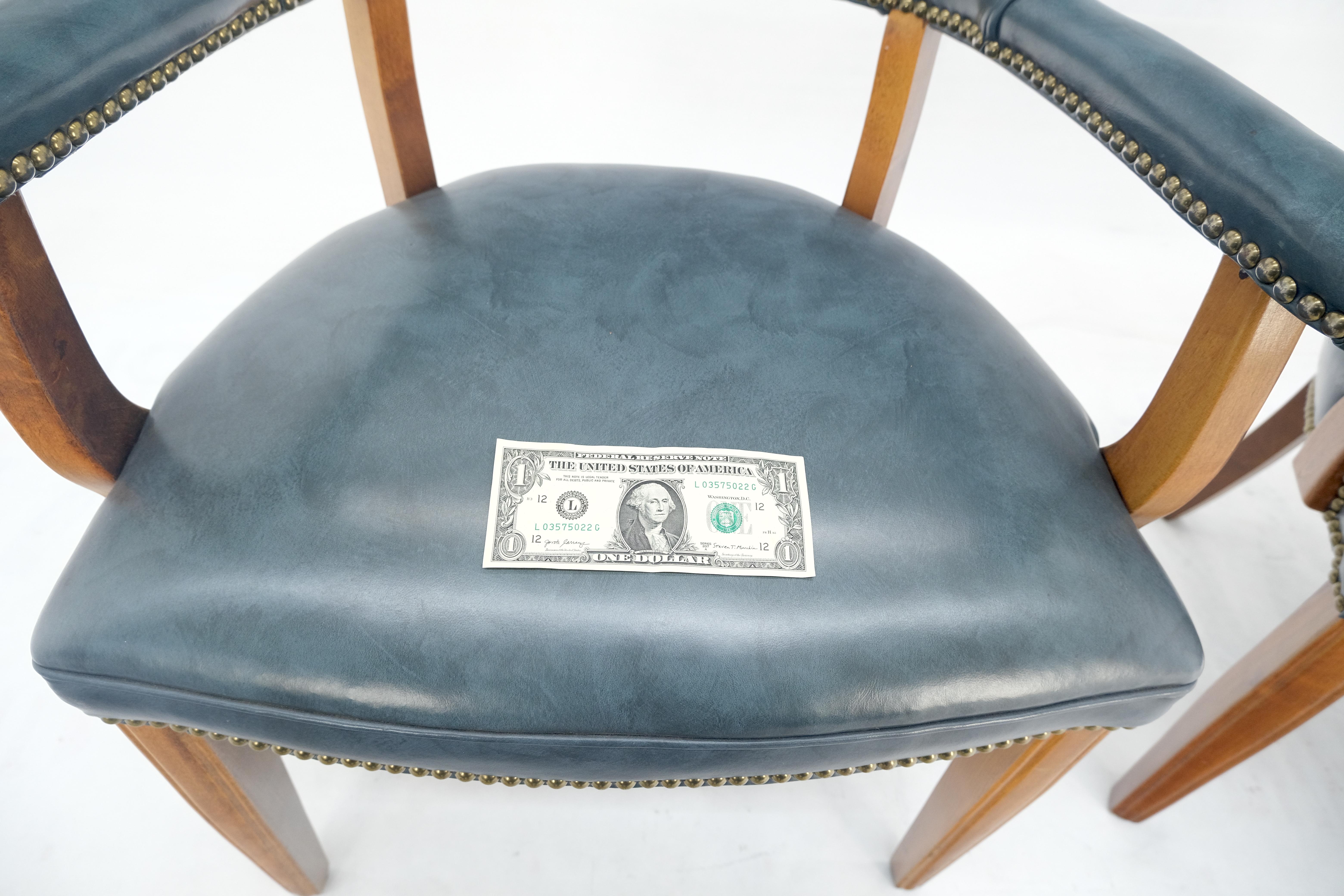Pair of Grey Blue Leather Upholstery Vintage c1960s Banker Arm Chairs MINT For Sale 6