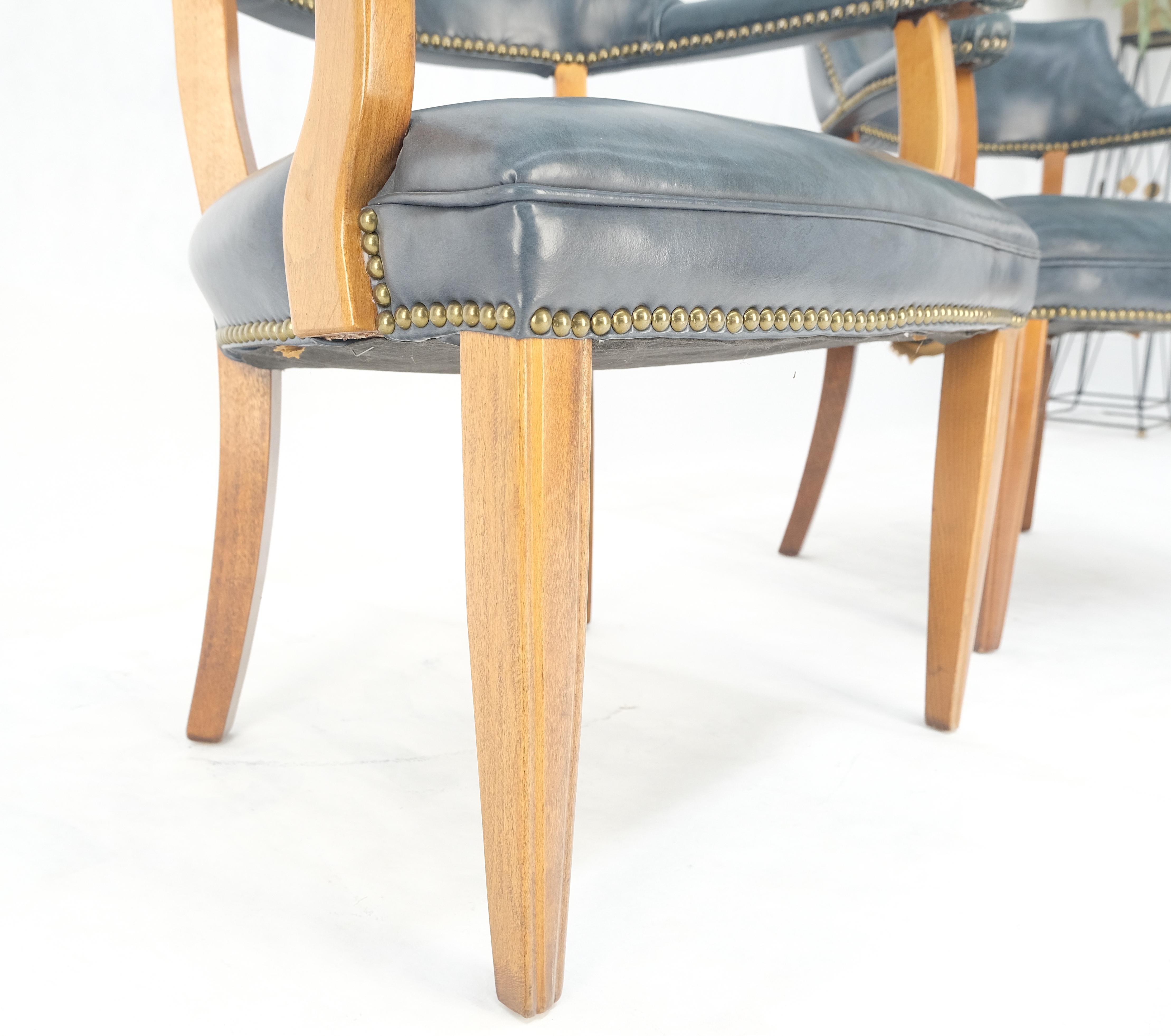 Pair of Grey Blue Leather Upholstery Vintage c1960s Banker Arm Chairs MINT For Sale 1