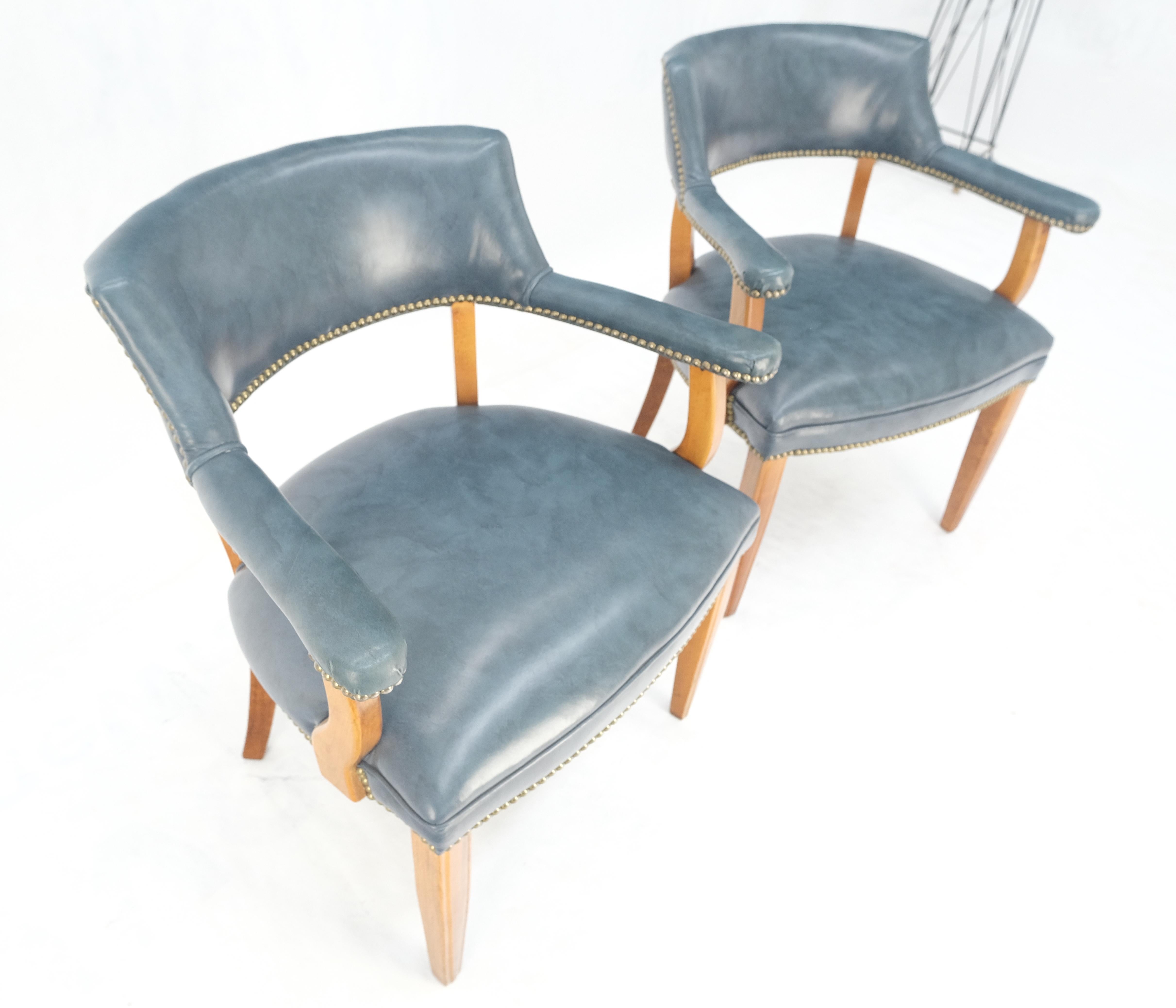 Pair of Grey Blue Leather Upholstery Vintage c1960s Banker Arm Chairs MINT For Sale 2