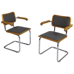 Pair of Grey Cesca Cantilever Armchairs by Marcel Breuer 1990s Made in Italy