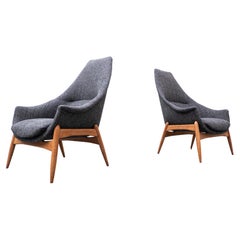 Pair of Grey Fabric Armchairs by Julia Gaubek, New Upholstery, Hungary, 1950s