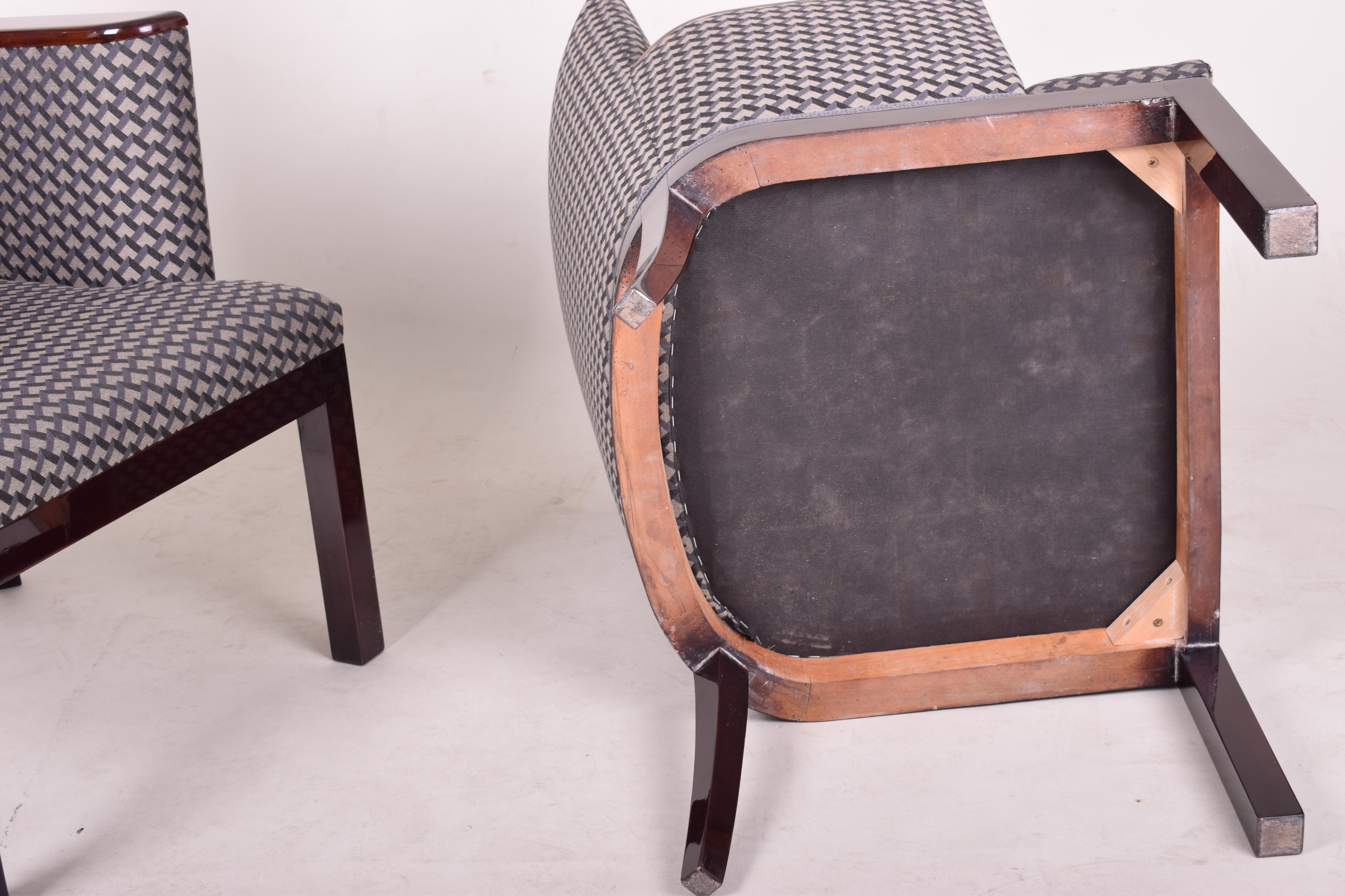 Paar graue französische Art déco-Sessel im Art déco-Stil, neu gepolstert, hochglänzend, 1920er Jahre im Angebot 6