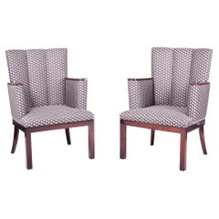 Pair of Grey French Art Deco Armchairs, Newly Upholstered, High Gloss, 1920s