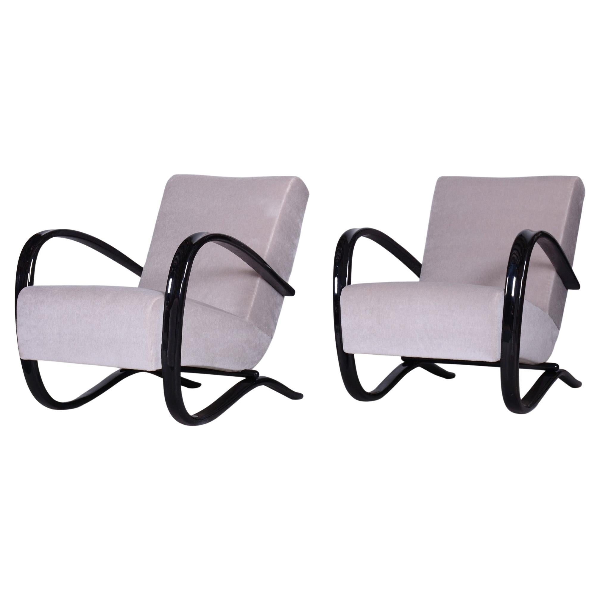 Pair of grey H-269 Armchairs designed by Jindrich Halabala for UP Zavody, 1930s
