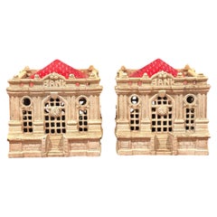 Pair of Grey Iron Casting Co. U.S. Treasury Building Cast Iron Banks, 1940s