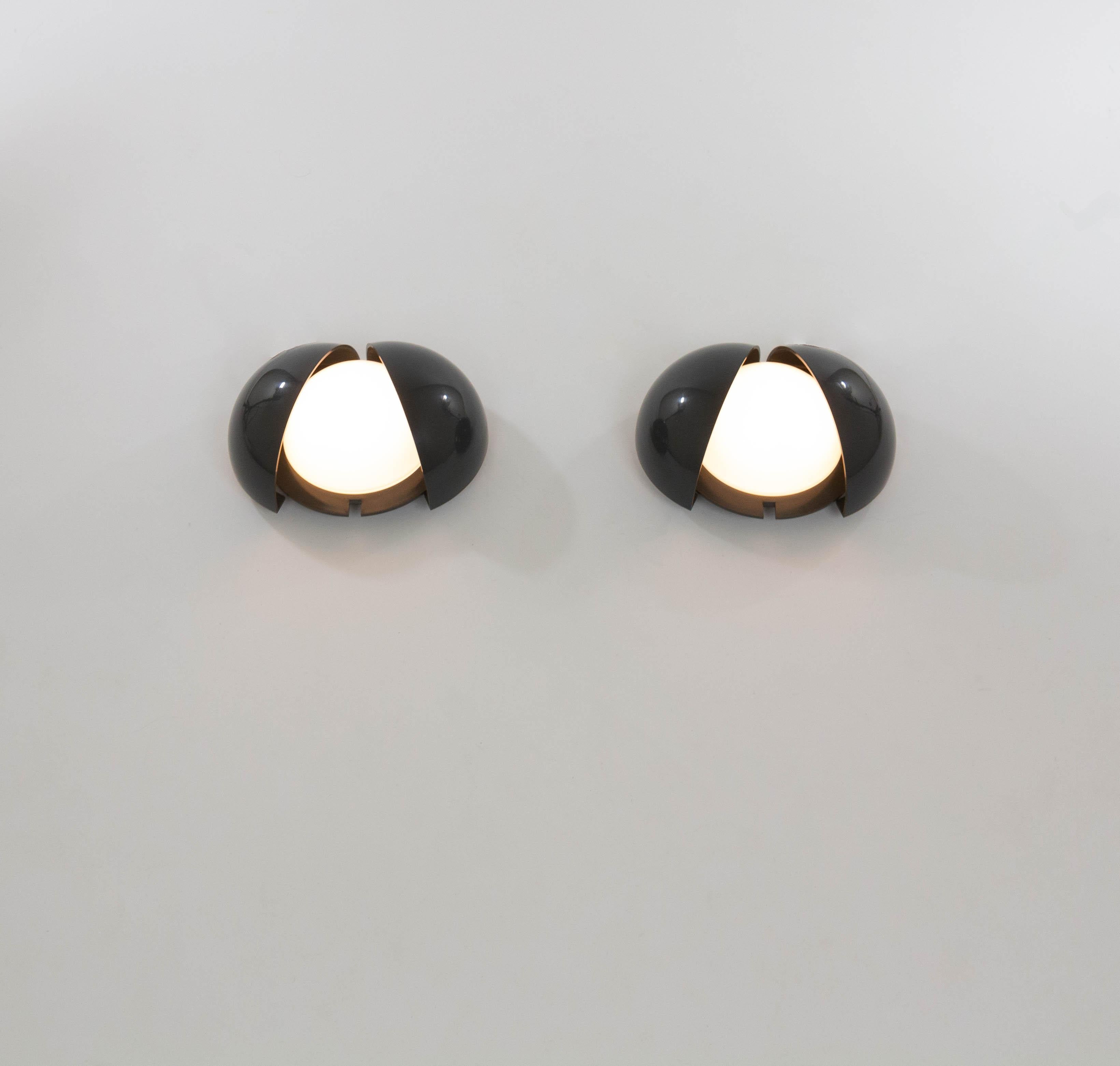 Mid-Century Modern Pair of grey Lampira wall lamps by G.P.A. Monti for Fontana Arte, 1970s For Sale