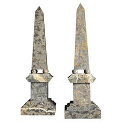 Pair of Grey marble Italian Obelisks