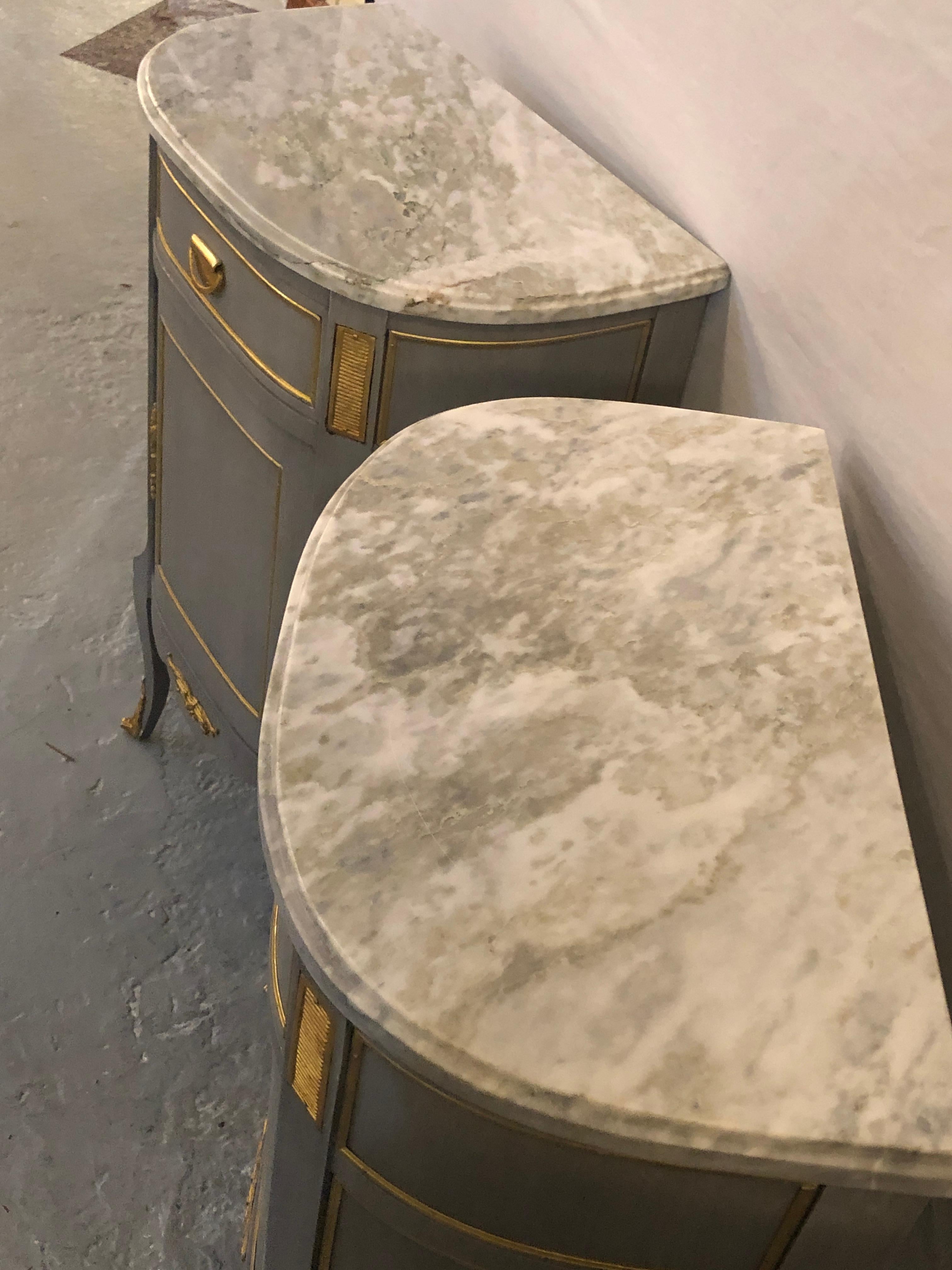 20th Century Pair of Grey Marble Top Louis XV Style Nightstand or End Tables or Side Tables