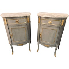 Pair of Grey Marble Top Louis XV Style Nightstand or End Tables or Side Tables Pair of Grey Marble Top Louis XV Style Nightstand or End Tables or Side Tables