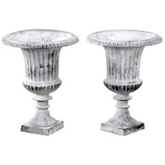 Pair of Grey Metal Classical Garden Urns