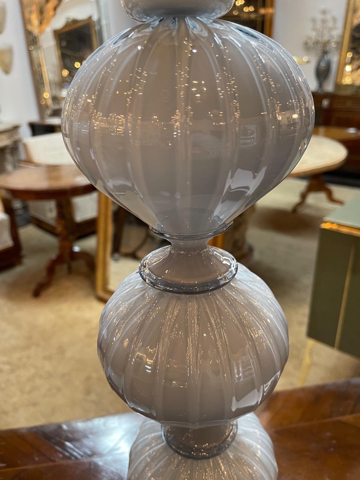 Italian Pair of Grey Murano Glass Ball Form Lamps