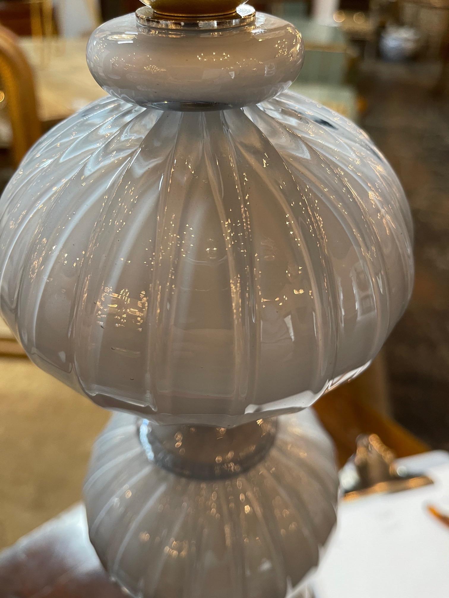 Pair of Grey Murano Glass Ball Form Lamps 2