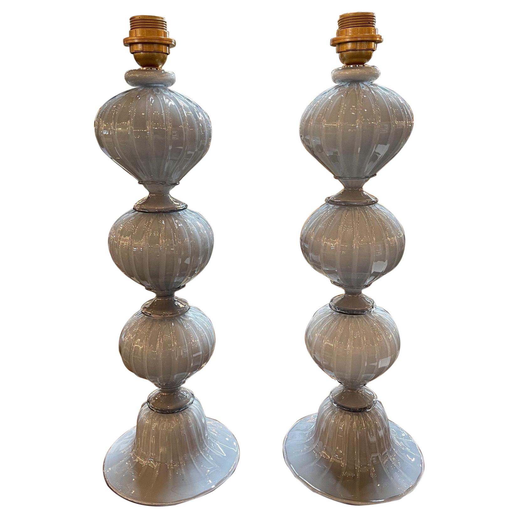 Pair of Grey Murano Glass Ball Form Lamps