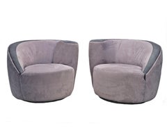 Pair of Modern Swivel Club Directional Style  Corkscrew Chairs