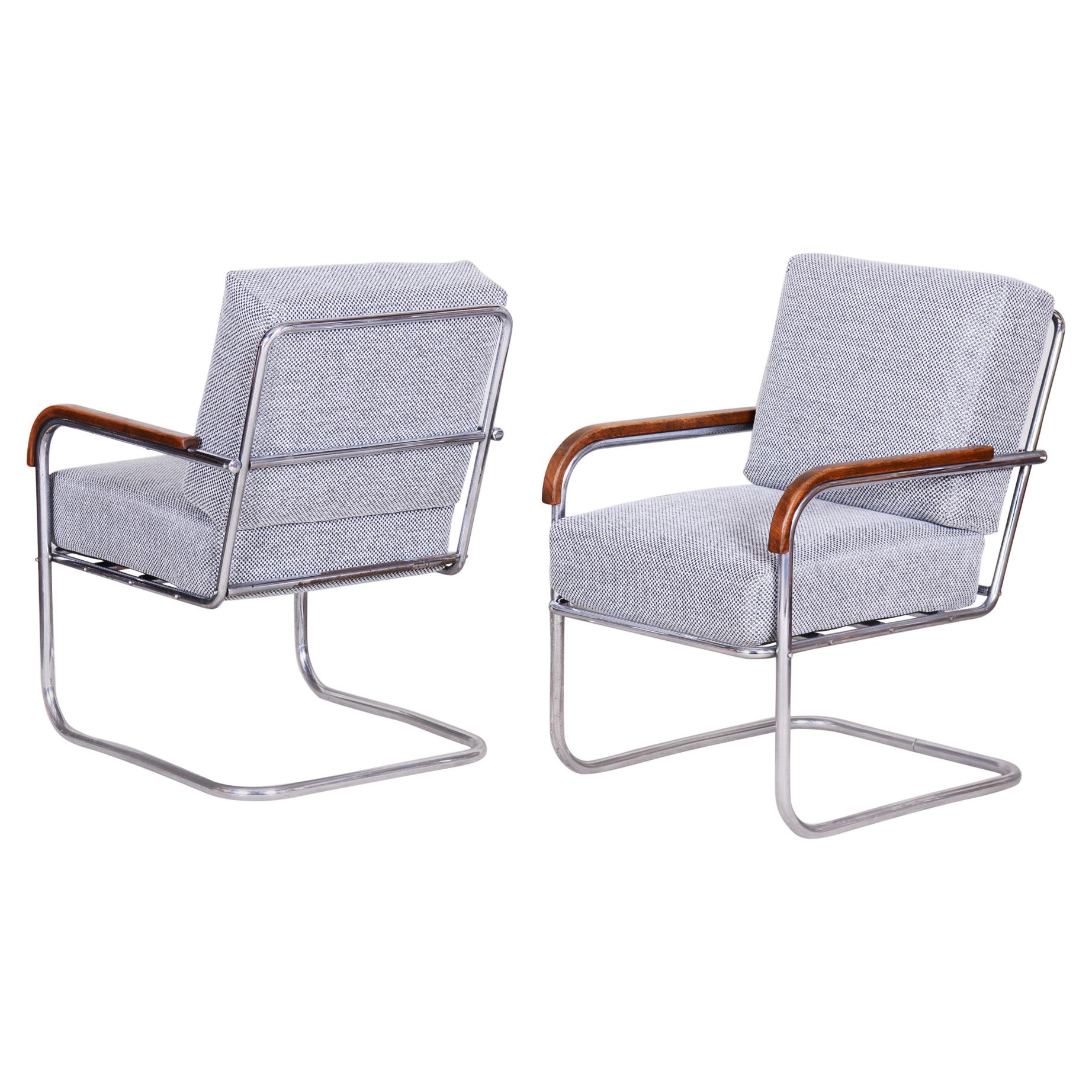 Pair of Grey Original Tubular Mucke, Melder Armchairs, 1930s For Sale