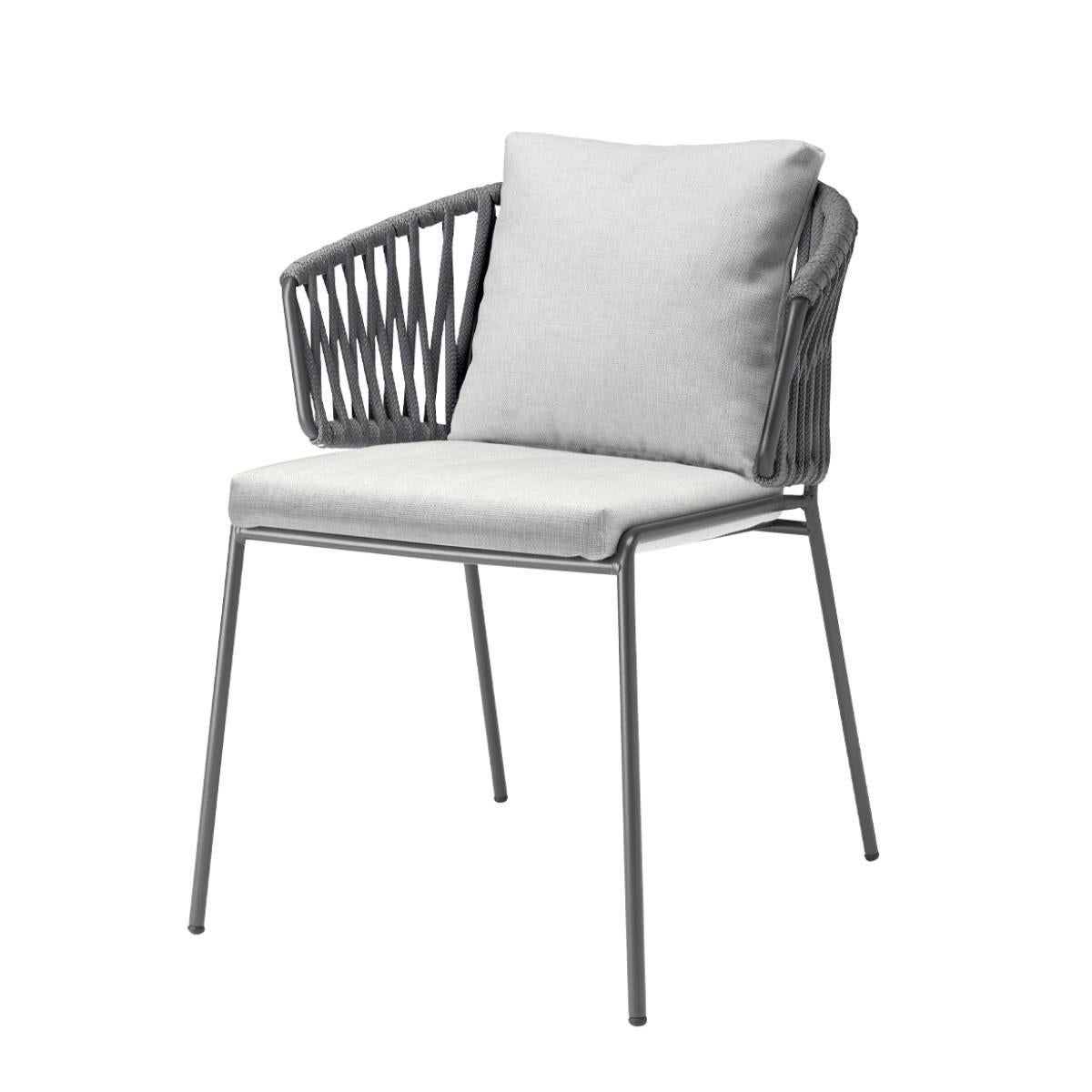 Modern Pair of Grey Outdoor or Indoor Metal and Cord Armchairs, 21 century For Sale