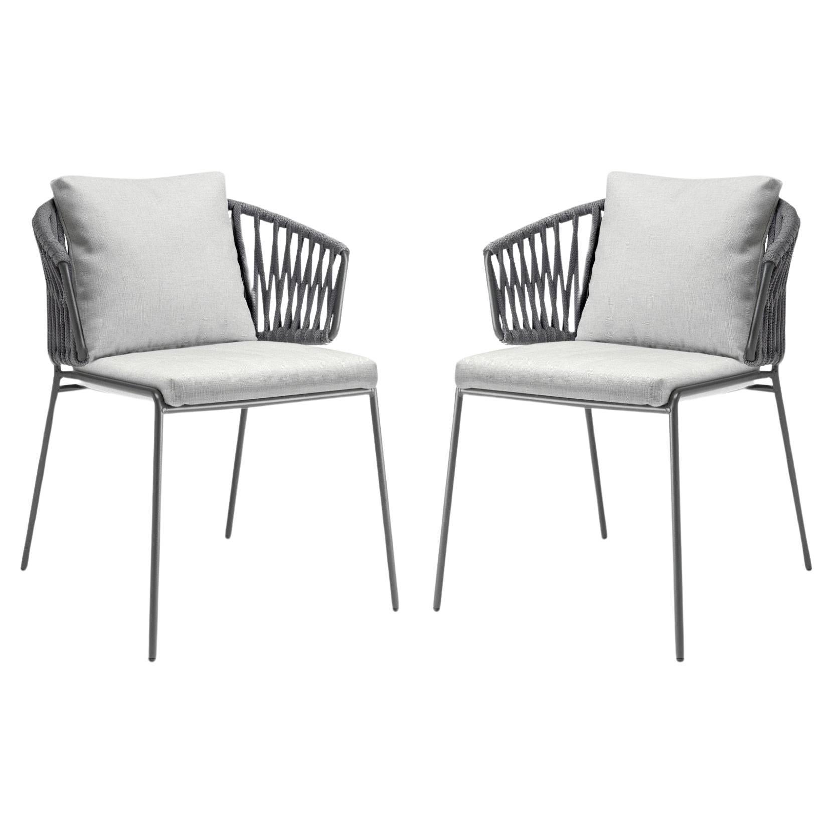 Paire de fauteuils gris en métal et cordes pour l'extérieur ou l'intérieur, 21e siècle