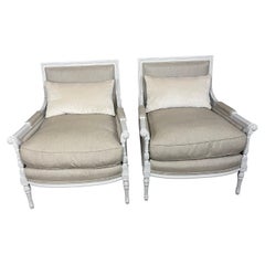 Pair of Grey Painted Louis XVI Directoire Style 20th Century Bergeres 